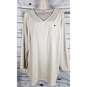 Soft Surroundings Beige Mink Faux Suede Tunic Top 1X Roll Sleeve V-Neck